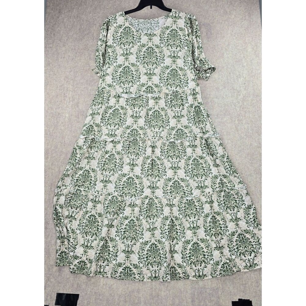 Womens 2XL Green & White Floral Maxi Dress  Cotton & Rayon Blend